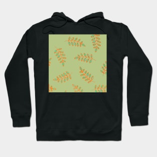 Speckled Leaf Print in sage green, orange, teal blue Hoodie